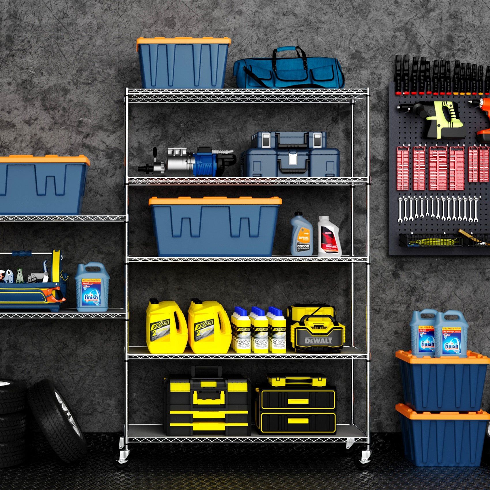 6 Tier Wire Shelving Unit, 6000 LBS NSF Height Adjustable Metal Garage Storage Shelves With Wheels, W155079891