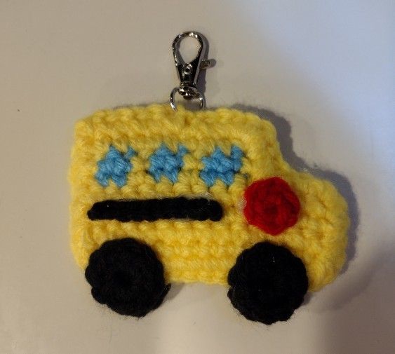 Handmade Crochet School Bus Keychain