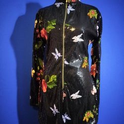 Paradiso Black Flower Bedazzled Zip Down Party Dress (Size M)