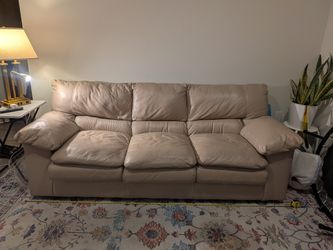 Tan/Beige Leather Sofa - 3 Seat Couch