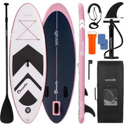 SereneLife 7'9" Kids Inflatable Stand Up Paddle Board - SUP for Youth with Single-Action Pump, Adjustable Paddle & Backpack - 30” Wide Stable Design w