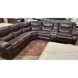 Black Leatherette Reclining Sectional Couch   