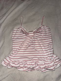 Pink Striped Ruffle Hem Cami Top