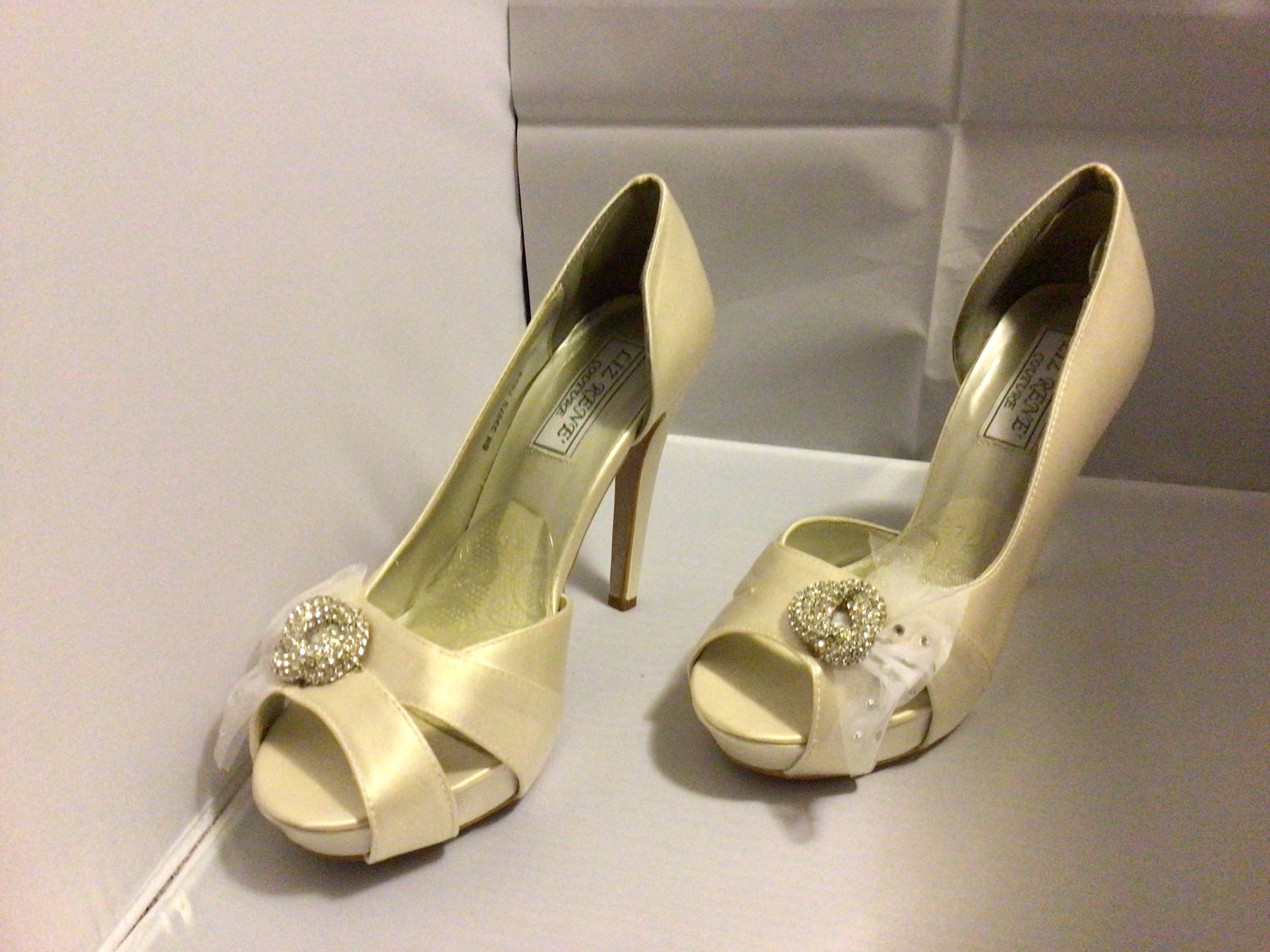 Beautiful Dyeable Silk Wedding Shoes Ivory With Rhinestone Accent