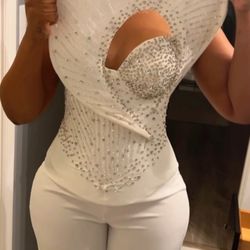 White Rhinestones Jumpsuit