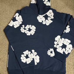 Navy Denim Tear Hoodie 