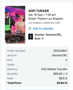 3 SOFI TUKKER and DRAMA Concert tickets 9/19 The Greek