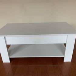 White Coffee Table With Build In Storage Cabin 
