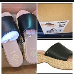 Women's Sandals Shoes Sam & Libby Size 
8.5 8 1/ 2 black espadrilles slides wedges 2 "wedge heel 
Sizes 7.5 Or 8.5