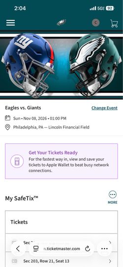 Pair of Tickets to New York Giants vs. Philadelphia Eagles