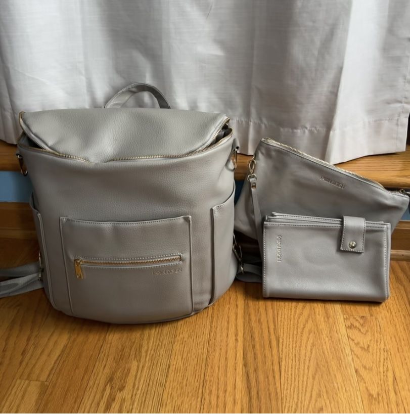 Fawn Design Grey Leather Diaper Bag