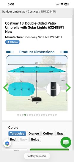 Brand New Costway Umbrella with solar lights 100$ OBO