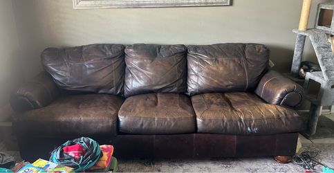 Brown leather couch and chair (Free)