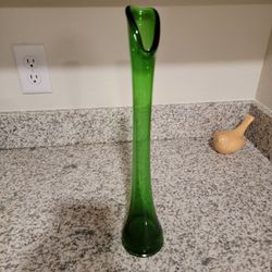 Green Swung Vase 14.5" Vintage Glassware 