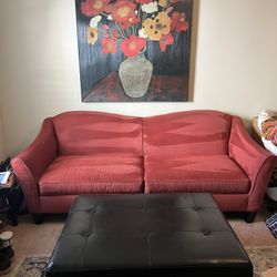 Red suede couch