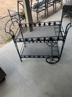 Black Wrought Iron Outdoor Bar Cart