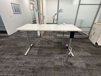 Herman Miller 5’x30” white top with Silver Uplift legs & up-mounted power