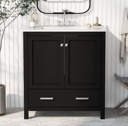 30" Black Bathroom Vanity with Single Sink, Combo Cabinet Undermount Sink, Bathroom Storage Cabinet with 2 Doors and a Drawer, Soft Closing, Multifunc