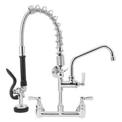 Open Box New 21" Height Commercial Faucet with Sprayer, 8" Adjustable Center & 8" Add-on Swing Spout, Wall Mount Pre Rinse Commercial Sink Faucet for 