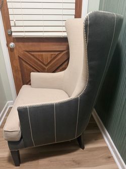 Two-Tone Wingback Accent Chair with Nailhead Trim