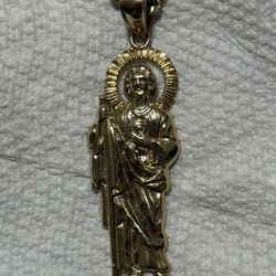 Real Gold Rope Chain With San Judas Pendant