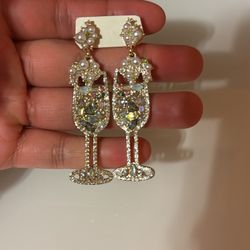 Champaign Glasses Earrings (Gold Color, Fantasy)