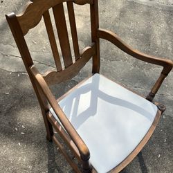 Vintage Wood Chair W White Vinyl Seat Cushion