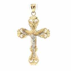 Men’s or Women’s 14k Two Toned White Yellow Gold Large 2.5” Inch Ornate Crucifix Cross Pendant for Necklace GP3124768
