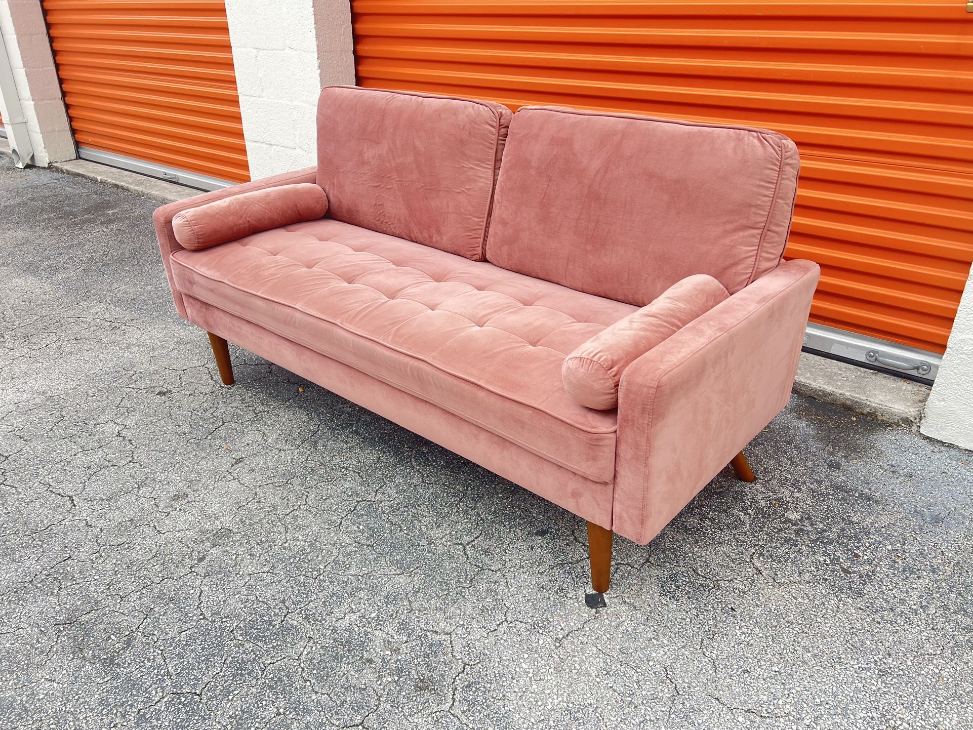 Modern Vintage Pink Velvet Sofa