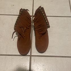 Skechers SKCH+ 3 Boots Fringed Wedge Heel Leather Rust Suede Side Zipper 
