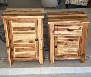 2 Pcs Reclaimed Wood Accent Cabinet Nightstand End Tables