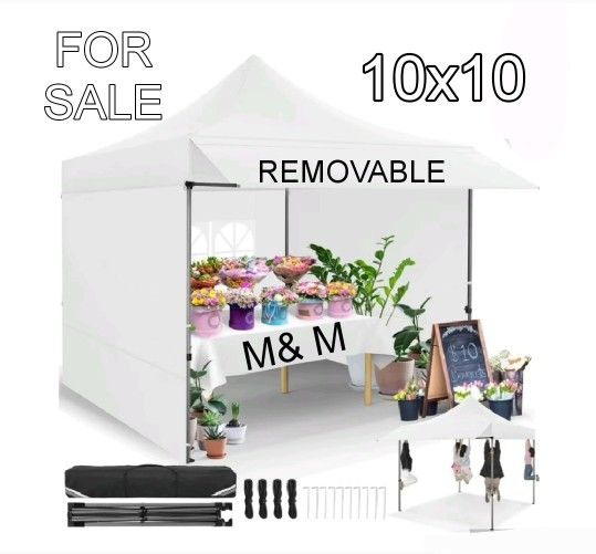 10x10 Pop up Commercial Canopy Tent with 3 Removable Sidewalls & Awning, Portable Freestanding Shelter, Outdoor Heavy Duty Party Canopies W/Roller Bag