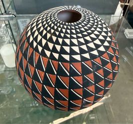geometrical designed Pottery vase Signed