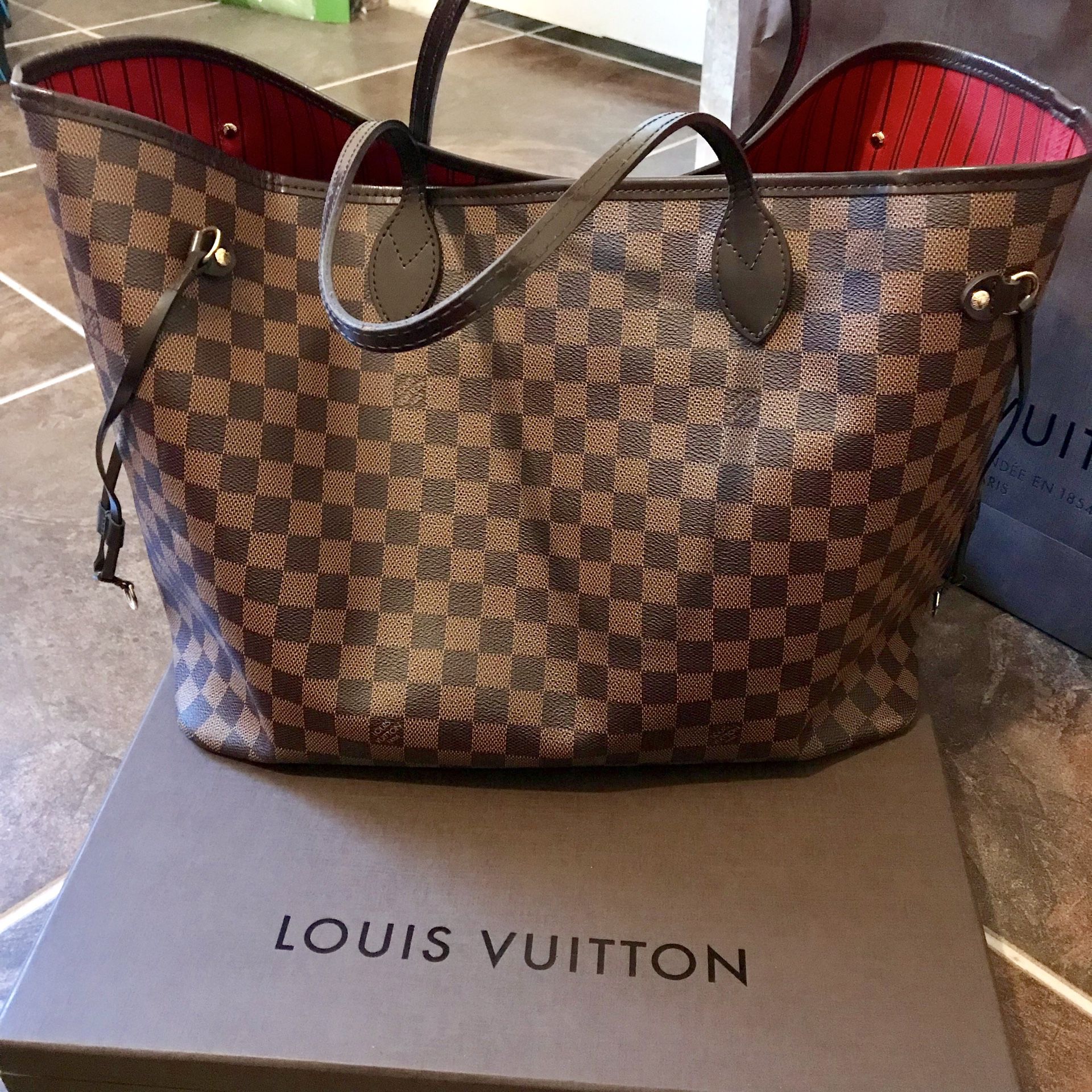 Louis Vuitton Damier Ebene Neverfull GM Bag W/ MGCV INITIALS – The