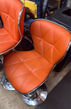 Orange Faux Leather Bar Stools with Chrome Base