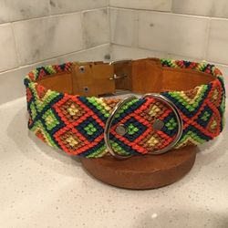 Handmade Dog Collar – 23.5” XL – Bright Geometric Weave for Large Dogs