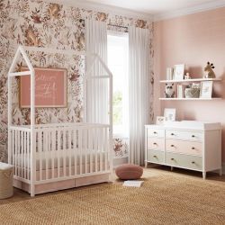 *Brand New* Little Seeds Rowan Valley Skyler 3-in-1 Convertible Crib with Canopy, Heirloom White