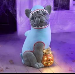 2026 Home Depot 2.5 Ft LED Frenchie Shark Costume Halloween Dog Blow Mold