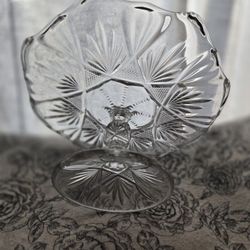 Antique Higbee EAPG Clear Glass Pedestal Cake Plate - Early American Pressed Glass
