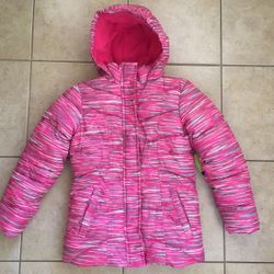 Xersion Girls Hooded Puffer Jacket Pink Space Dye, L14, Water Resistant. New
