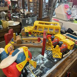 FISHER PRICE TOYS. 1960s 1970s. Prices range from 5 to 25.00.   Johanna at Antiques and More. Located at 316b Main Street Buda. Antiques vintage retro