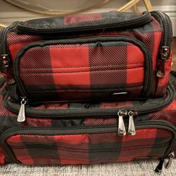 LUG Trolley & Mini Duo Red Black Buffalo Plaid Cosmetic Bag Travel Organizer Set New w/o Tags