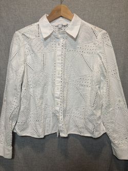 White Chico's Eyelet Embroidered Button-Down Shirt Size 1 US 8