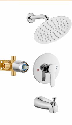 Airuida Shower Faucet Set with Tub Spout,8" Bathtub Faucet-Chrome Polish Male Threads Rough-In Valve,Round Head Shower System, Tub and Shower Kit Set