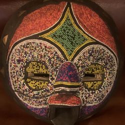 HAND CARVED WOOD BEADED MASK FROM GHANA