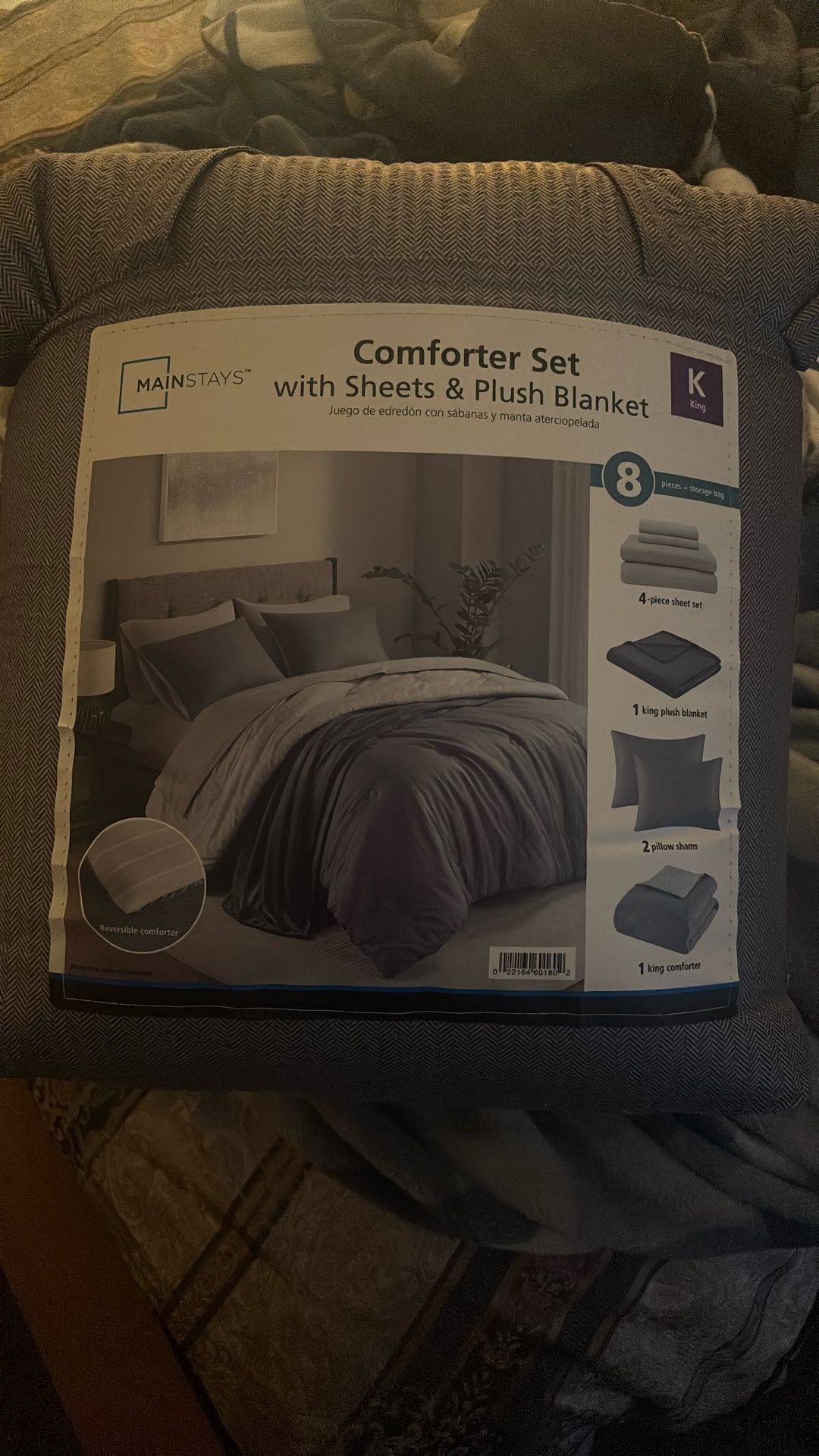 NEW King Size 8-Piece Comforter Set w/ Sheets & Blanket (Grey)