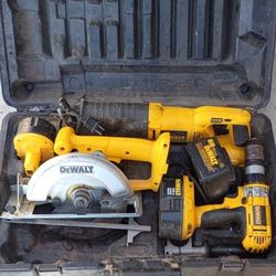 3 Piece Craftsman Tool Set With 2 Batteries And Charger Safely Secured In Hard Case