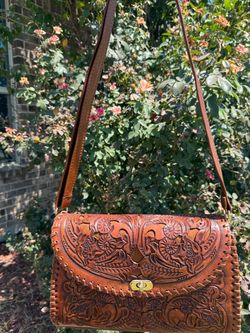 Hand-Tooled Leather Floral Crossbody Bag