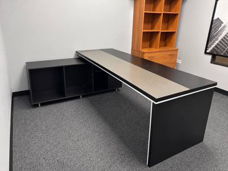 L-Shaped Executive Office Desk with Side Cabinet