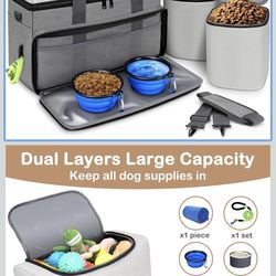 Mancro Dual Layers Dog Travel Bag, Pet Travel Bags with 2 Extra Large Food Containers,